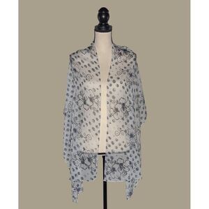 Light Blue Floral Print Scarf 20 x 72 inches